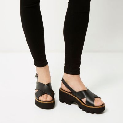 Black leather platform sandals